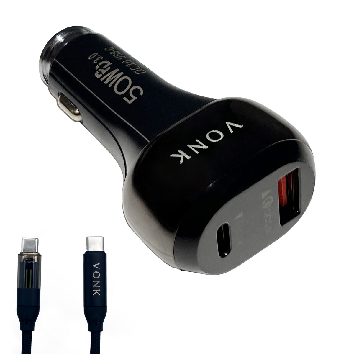 شارژر فندکی 50 وات وونک مدل VC--50 به همراه کابل USB-C